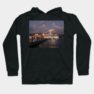 AIDAluna Cruise Ship docking at Willemstad Curacao at Night Hoodie